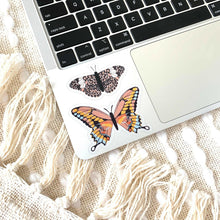 Load image into Gallery viewer, Clear Mosaic Pink and Brown Butterfly Sticker, 2.5x1.5in.