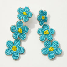 Load image into Gallery viewer, Beaded Triple Drop Flowers Earrings.
