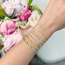 Load image into Gallery viewer, CZ Diamond Tennis Evil Eye Bracelet.