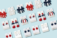 Load image into Gallery viewer, White Beaded Bow Earrings.