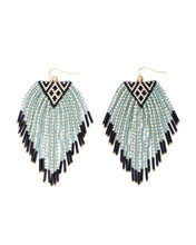 Load image into Gallery viewer, Beaded Handwoven Sonoran Triangle Fringe Earrings (Aqua).