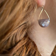 Load image into Gallery viewer, Forged Earrings with Half Moon Cut Gemstone, 7 stone options.