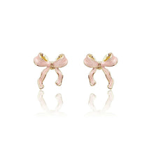 Load image into Gallery viewer, Pink Bow Ribbon Stud Earrings.