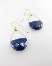 Load image into Gallery viewer, Forged Earrings with Half Moon Cut Gemstone, 7 stone options.