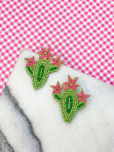 Load image into Gallery viewer, Blooming Cactus Beaded Dangle Earrings.