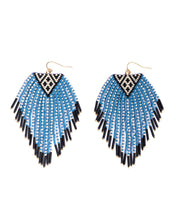 Load image into Gallery viewer, Beaded Handwoven Sonoran Triangle Fringe Earrings (Aqua).