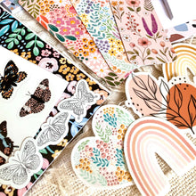 Load image into Gallery viewer, Clear Mosaic Pink and Brown Butterfly Sticker, 2.5x1.5in.