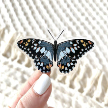Load image into Gallery viewer, Clear Blue Speckled Butterfly Sticker, 2.5x1.5in.