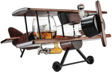 Load image into Gallery viewer, Whiskey Decanter Airplane Set and 2 Airplane Glasses Antique.