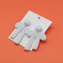 Load image into Gallery viewer, White Beaded Bow Earrings.