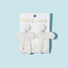 Load image into Gallery viewer, White Beaded Bow Earrings.