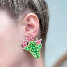 Load image into Gallery viewer, Blooming Cactus Beaded Dangle Earrings.