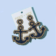Load image into Gallery viewer, Navy Anchor Earrings.