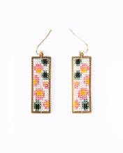 Load image into Gallery viewer, Handwoven Beaded Brass Framed Floral Earrings (White).