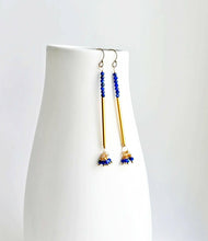 Load image into Gallery viewer, Long Lapis Modern Earrings | Blue and Gold Earrings.