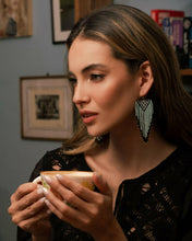 Load image into Gallery viewer, Beaded Handwoven Sonoran Triangle Fringe Earrings (Aqua).