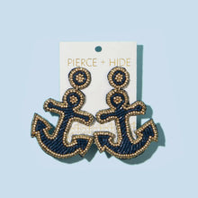 Load image into Gallery viewer, Navy Anchor Earrings.