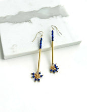 Load image into Gallery viewer, Long Lapis Modern Earrings | Blue and Gold Earrings.