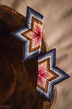 Load image into Gallery viewer, Beaded Handwoven Medium Half Star Earrings (Blue/Pink).