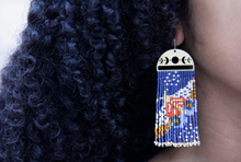 Load image into Gallery viewer, Beaded Handwoven Moonlit Moth Fringe Earrings (Indigo).