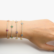 Load image into Gallery viewer, CZ Diamond Color Flower Tennis Bracelet.