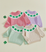 Load image into Gallery viewer, Lucky Clover Fair Isle Toddler Sweater – St. Patrick’s Day Shamrock Knit | Baby & Toddler Sizes 6M–5T