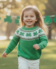 Load image into Gallery viewer, Lucky Clover Fair Isle Toddler Sweater – St. Patrick’s Day Shamrock Knit | Baby & Toddler Sizes 6M–5T