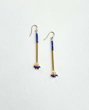 Load image into Gallery viewer, Long Lapis Modern Earrings | Blue and Gold Earrings.