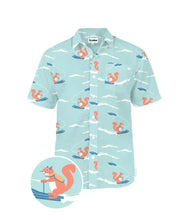 Load image into Gallery viewer, Squirrel On Water Skis Men's Fun Button Down Hawaiian Shirt.