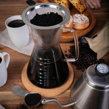 Load image into Gallery viewer, Glass Pour Over Carafe w/ Reusable Filter, 600ml.