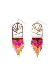 Load image into Gallery viewer, Beaded Handwoven Sedona Sunset Fringe Earrings (Magenta).