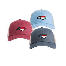 Load image into Gallery viewer, North Carolina State Flag Patch Hat | Comfort Colors® Sunwashed Trucker Cap