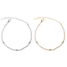 Load image into Gallery viewer, CZ Diamond Tennis Evil Eye Bracelet.