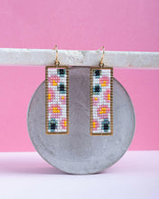 Load image into Gallery viewer, Handwoven Beaded Brass Framed Floral Earrings (White).