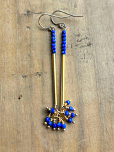 Load image into Gallery viewer, Long Lapis Modern Earrings | Blue and Gold Earrings.