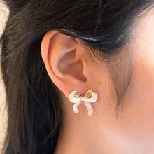 Load image into Gallery viewer, Pink Bow Ribbon Stud Earrings.