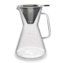Load image into Gallery viewer, Glass Pour Over Carafe w/ Reusable Filter, 600ml.