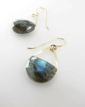 Load image into Gallery viewer, Forged Earrings with Half Moon Cut Gemstone, 7 stone options.