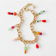 Load image into Gallery viewer, Colorful Chunky Gold Charm Bracelet.