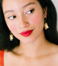Load image into Gallery viewer, Flower Bud and Pearl  Hanging Earrings.