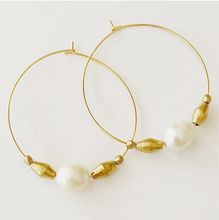 Load image into Gallery viewer, Pearl Earrings large pearl hoops.