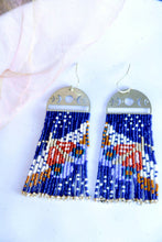 Load image into Gallery viewer, Beaded Handwoven Moonlit Moth Fringe Earrings (Indigo).