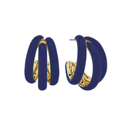 Petite Navy Tri-Hoop Earrings.