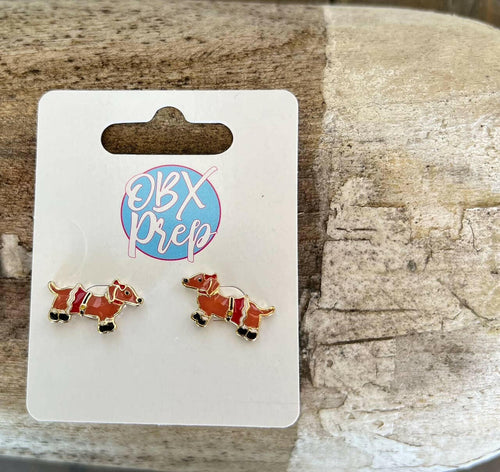 Christmas Dogs Enamel Stud Earrings Pom, Scottie, Dachshund.