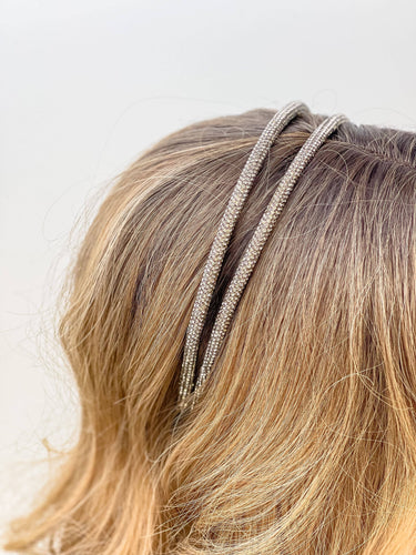 Double Rhinestone Headband - Hematite.