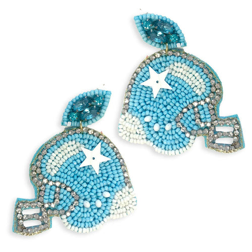 Light Blue Touchdown Football Helmet Earrings.