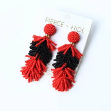 Load image into Gallery viewer, Red/Black Tiered Tassel Earrings| GAME DAY EARRINGS.
