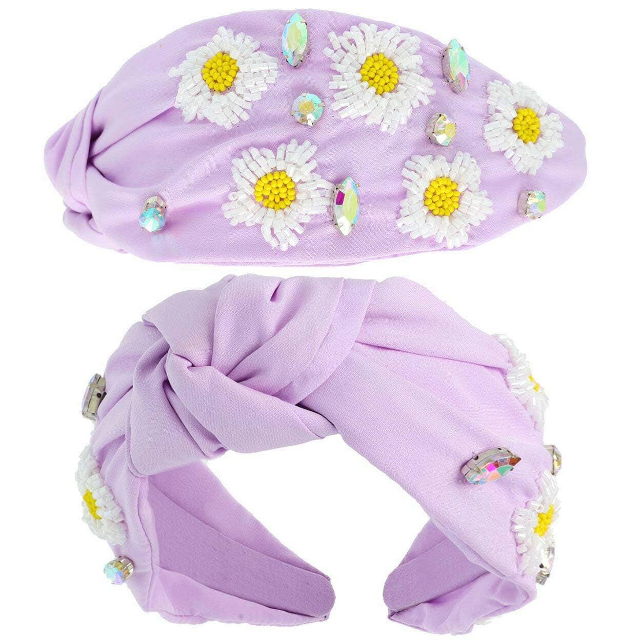 Floral Beaded Jeweled Top Knotted Headband.