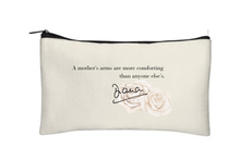 Load image into Gallery viewer, Princess Diana Motherhood Quote Canvas Pouch – “A Mother’s Arms” Zipper Bag
