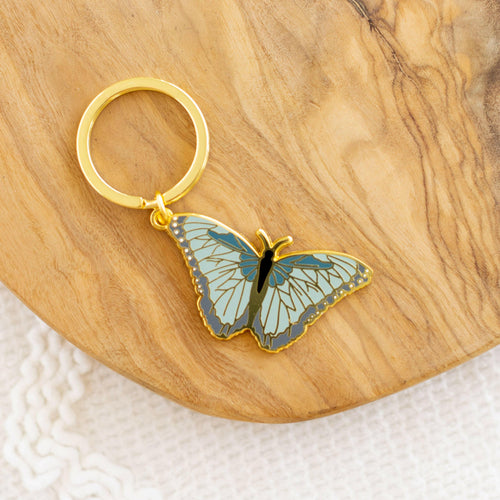 Blue Morpho Metal Keychain, 2x1 in..